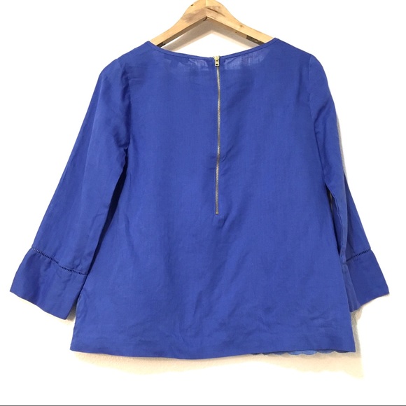 J. crew blue linen top with floral embroidery Sz2* - Picture 5 of 5